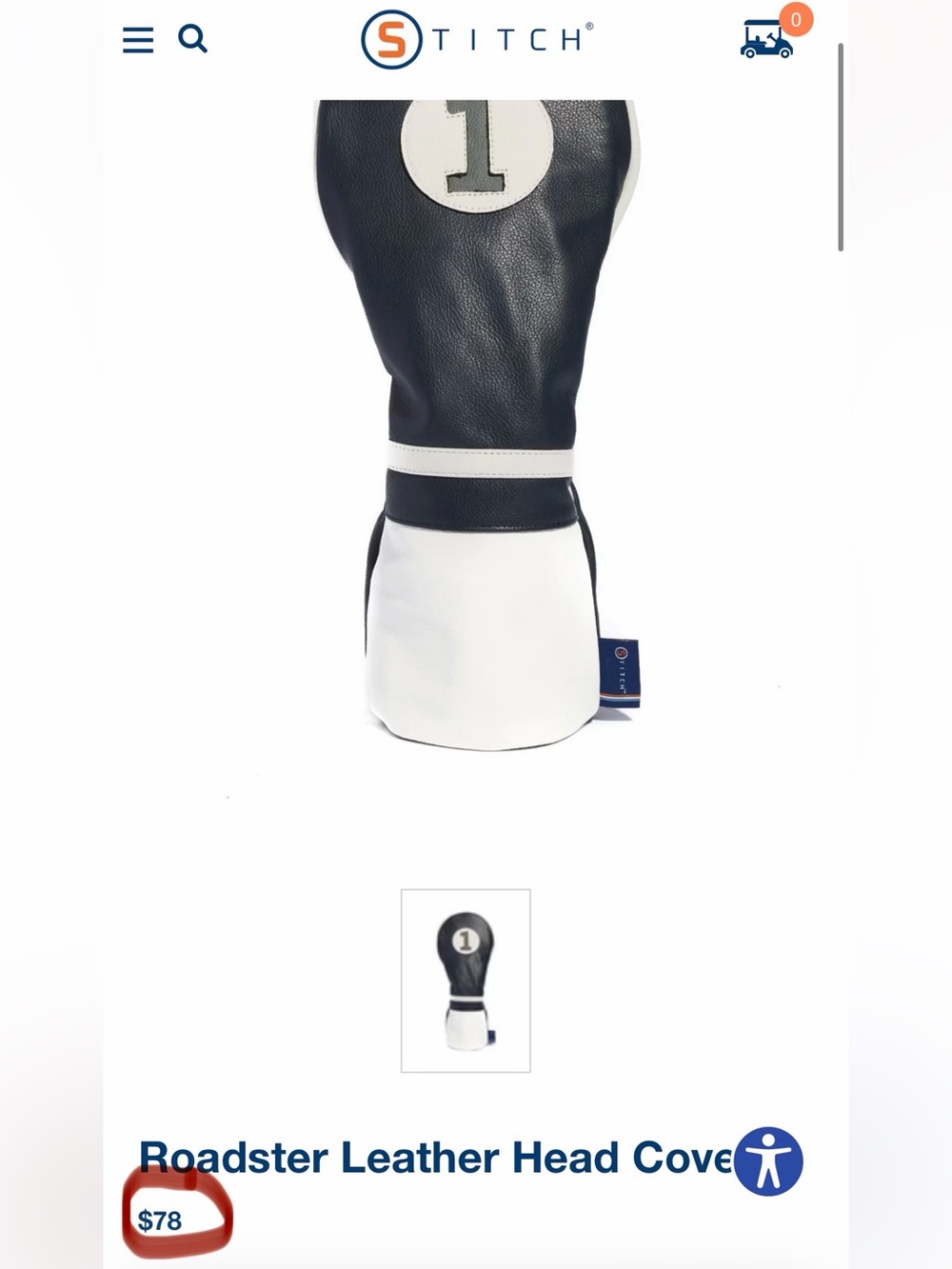 Stitch Men's Navy & White Number Set of 2 Leather Golf Headcovers